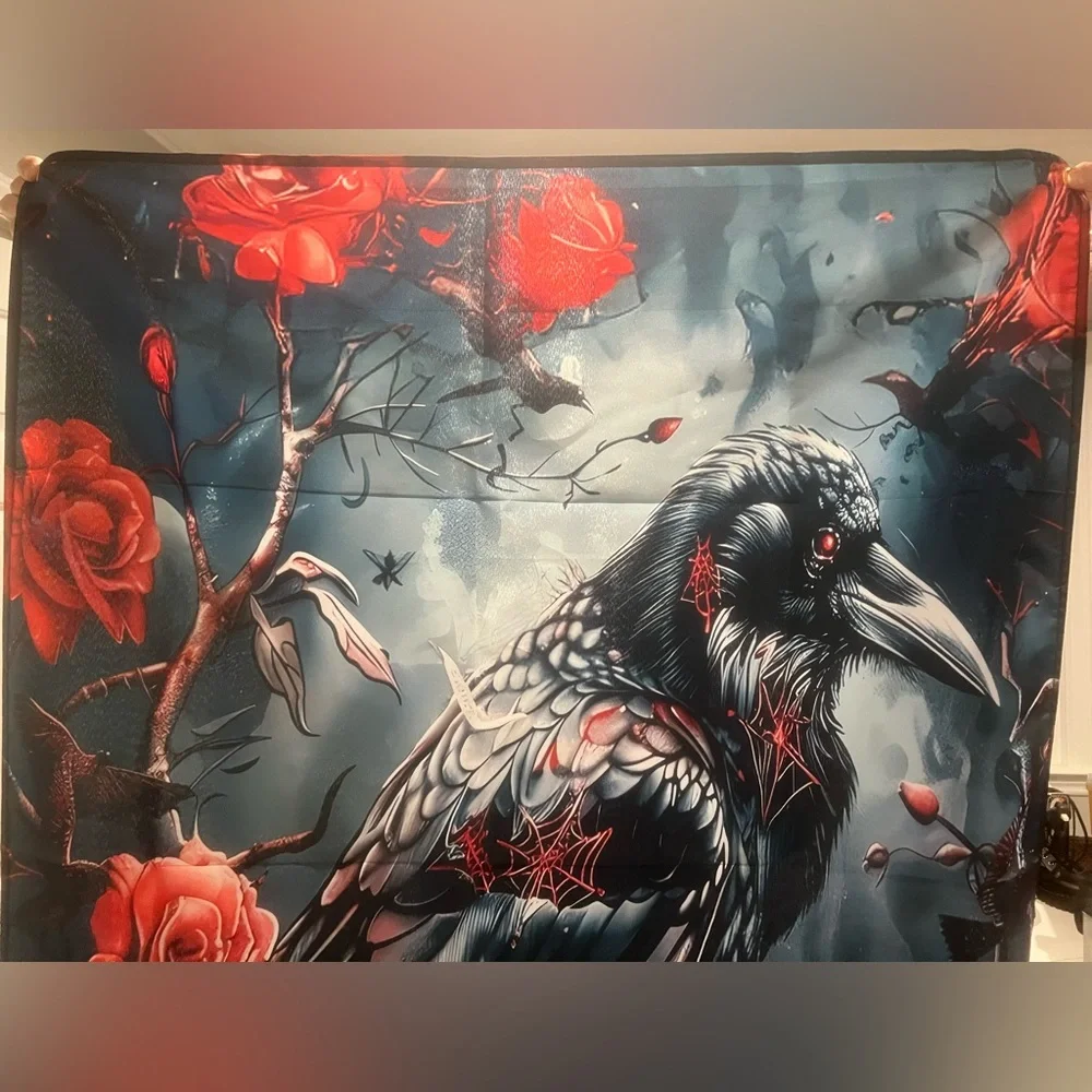 35”x 70” Black & Red Raven Wall Art Canvas - Unbranded
